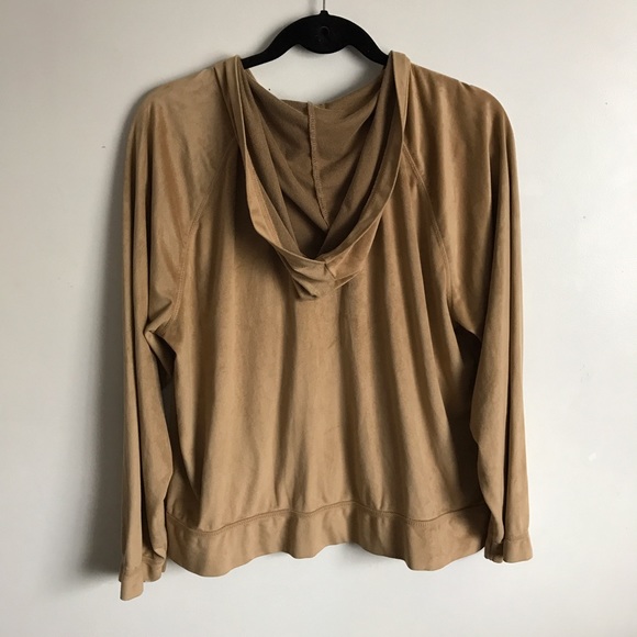 Suede / Velvet Zip Up Sweatshirt in Nude/Camel - Picture 4 of 8