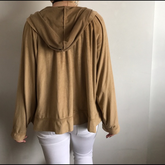 Suede / Velvet Zip Up Sweatshirt in Nude/Camel - Picture 6 of 8