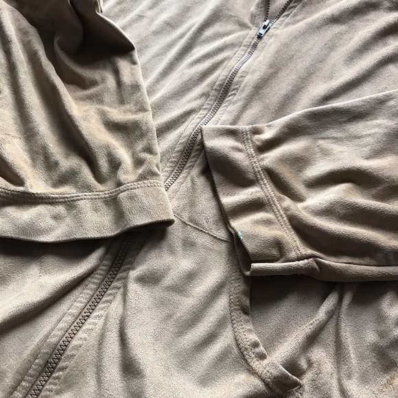 Suede / Velvet Zip Up Sweatshirt in Nude/Camel - Picture 8 of 8