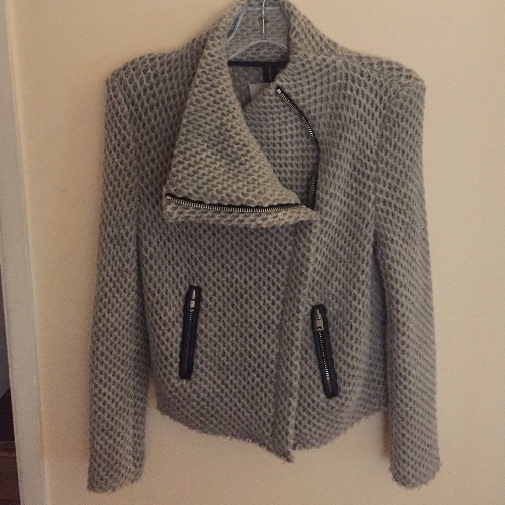 IRO gray jacket with leather trim.