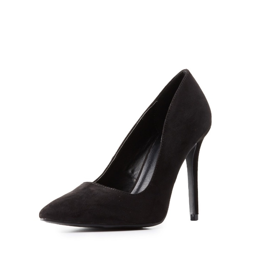 Faux suede pointed toe pumps