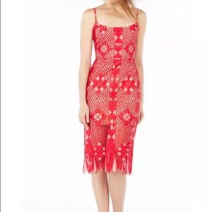 BCBGMAXAZRIA Red Alese Geometric Lace Dress Size 4