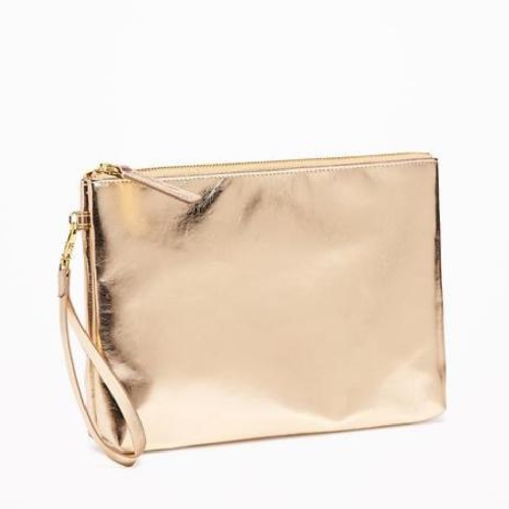 Gold Metallic Faux Leather Clutch