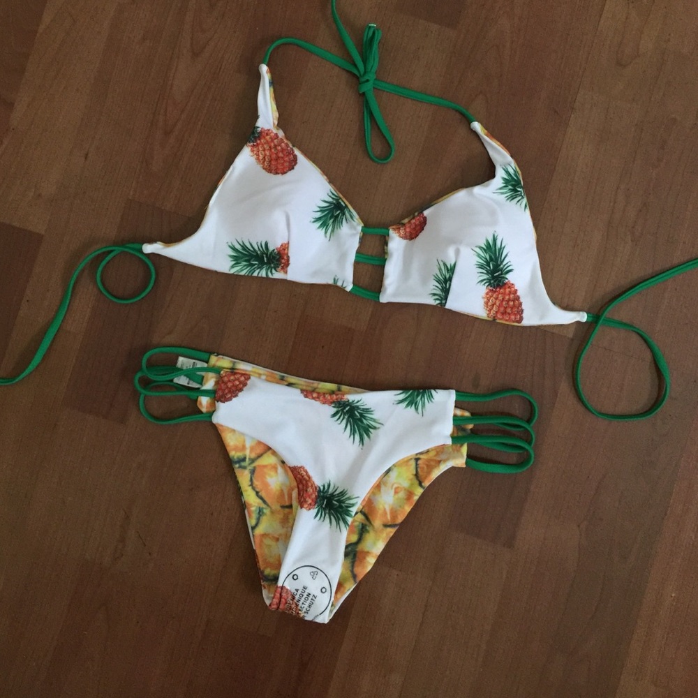 Reversible pineapple two piece bikini