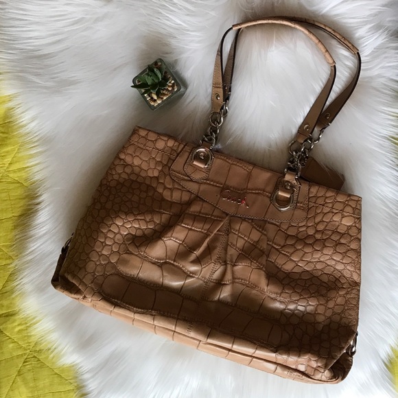 COACH Ashley Crocodile Leather Camel Tote Handbag - Picture 1 of 8