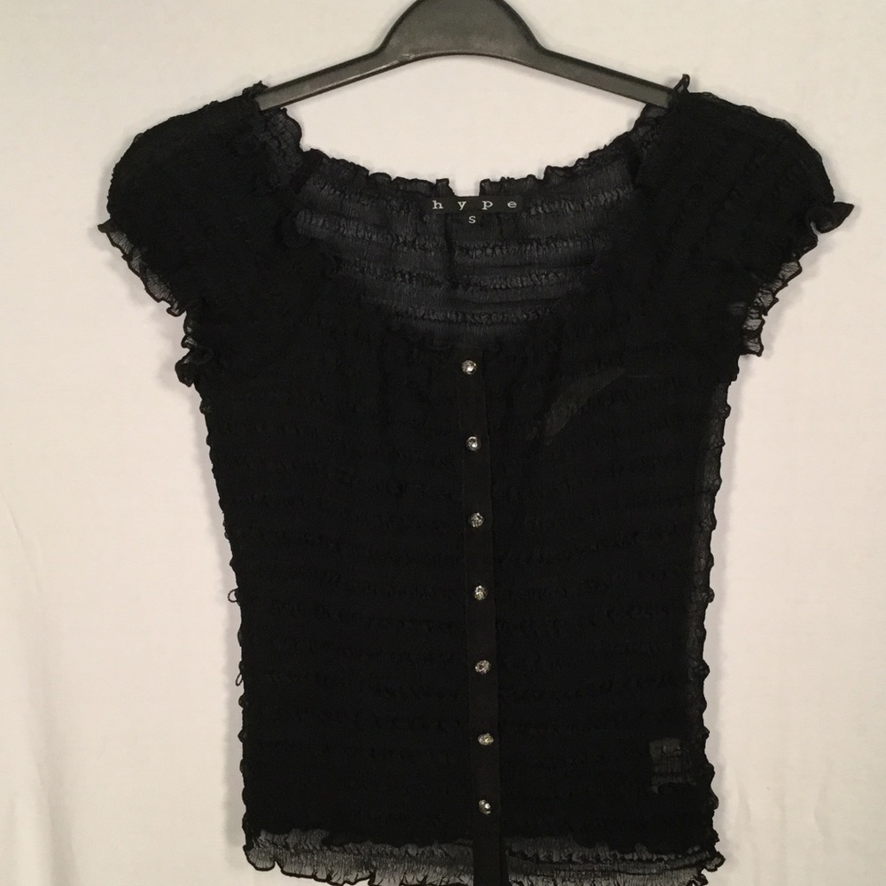 HYPE Sheer see-thru BLACK stretch Blouse Top SMALL
