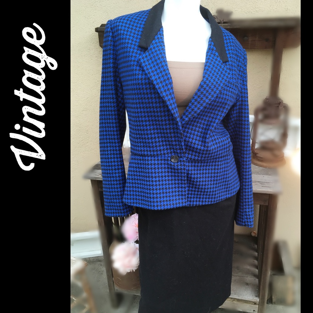 HOUNDSTOOTH Wool Peplum Blazer Skirt Set