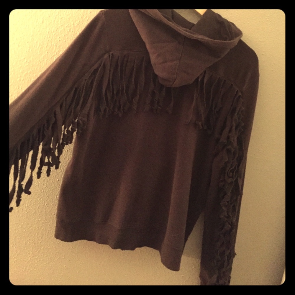 Ecote Charcoal Grey Fringe Hoodie.