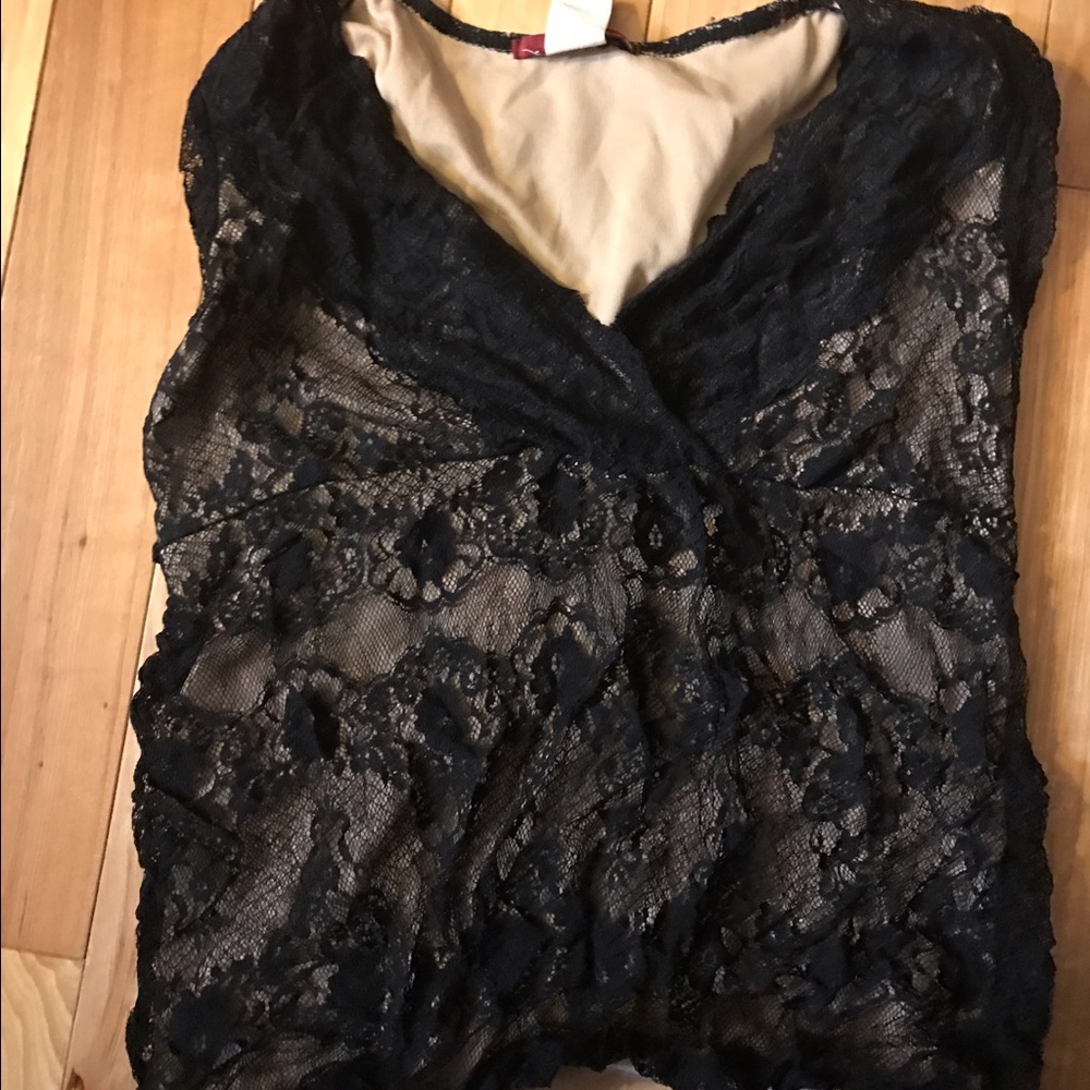Lace black top with tan lining
