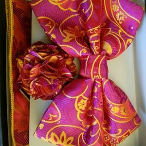 Fushcia, gold and paisley 3 piece bowtie set. SOLD