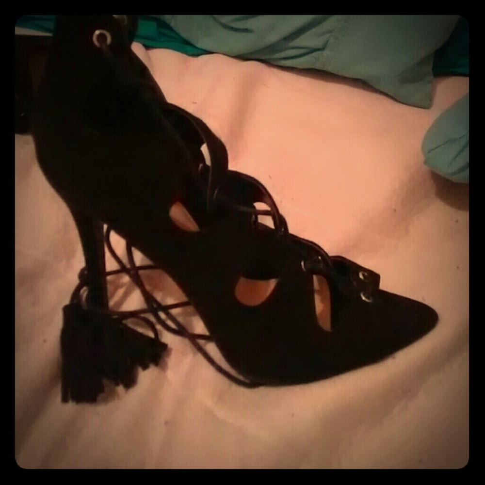 Black Wrap Round High Heels