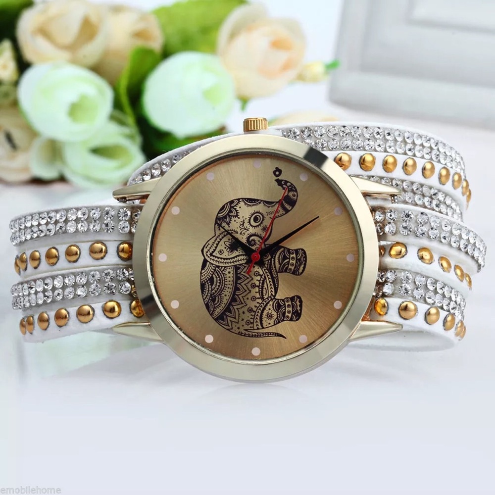 Elephant watch wrap band gold crystal bracelet - Picture 3 of 4