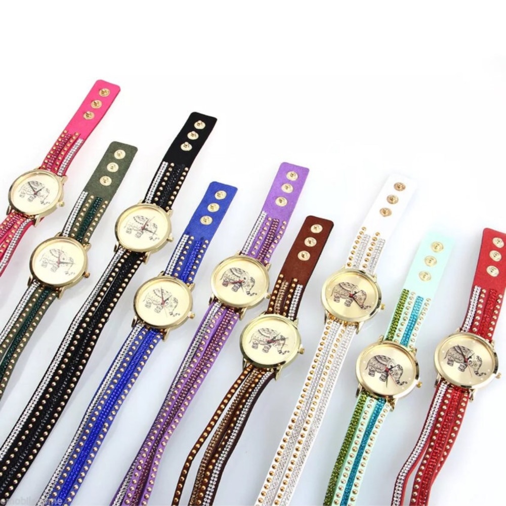 Elephant watch wrap band gold crystal bracelet - Picture 4 of 4