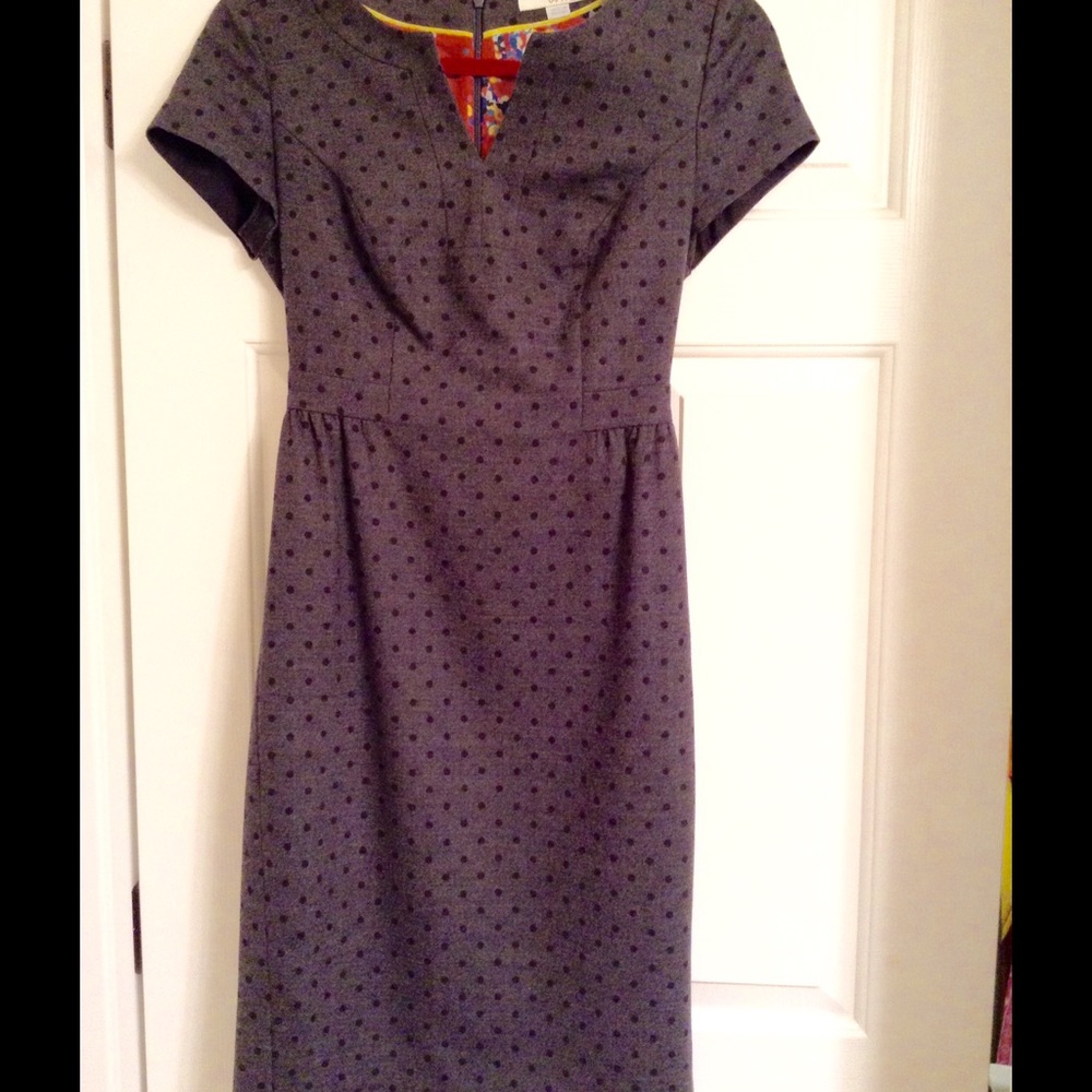 Gray and navy polka dot wool dress, NWOT