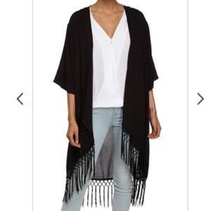 Long Black Frindged Kimono