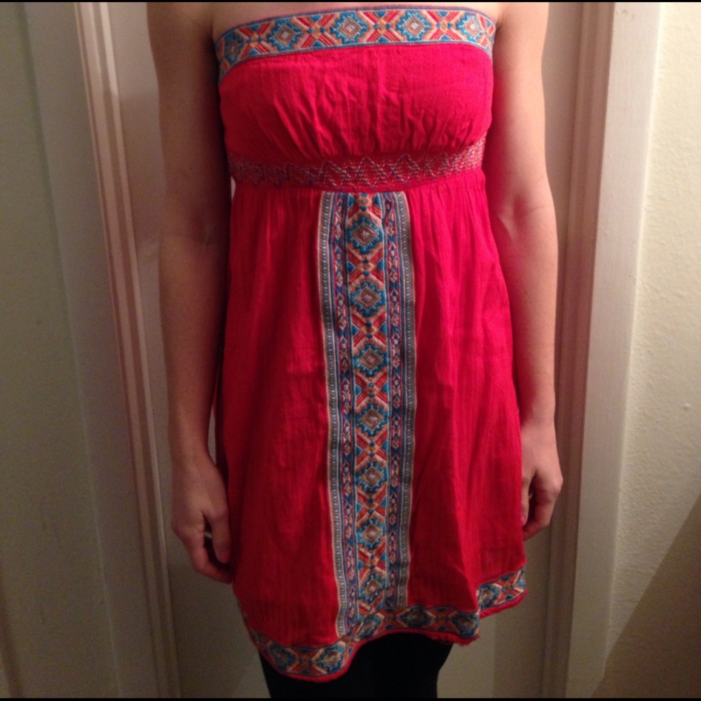 Red Tube Top dress with Embroidery