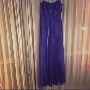 Blue chiffon and satin dress with empire waist
