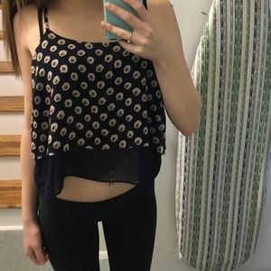 Daisy patterned flowy crop top; navy