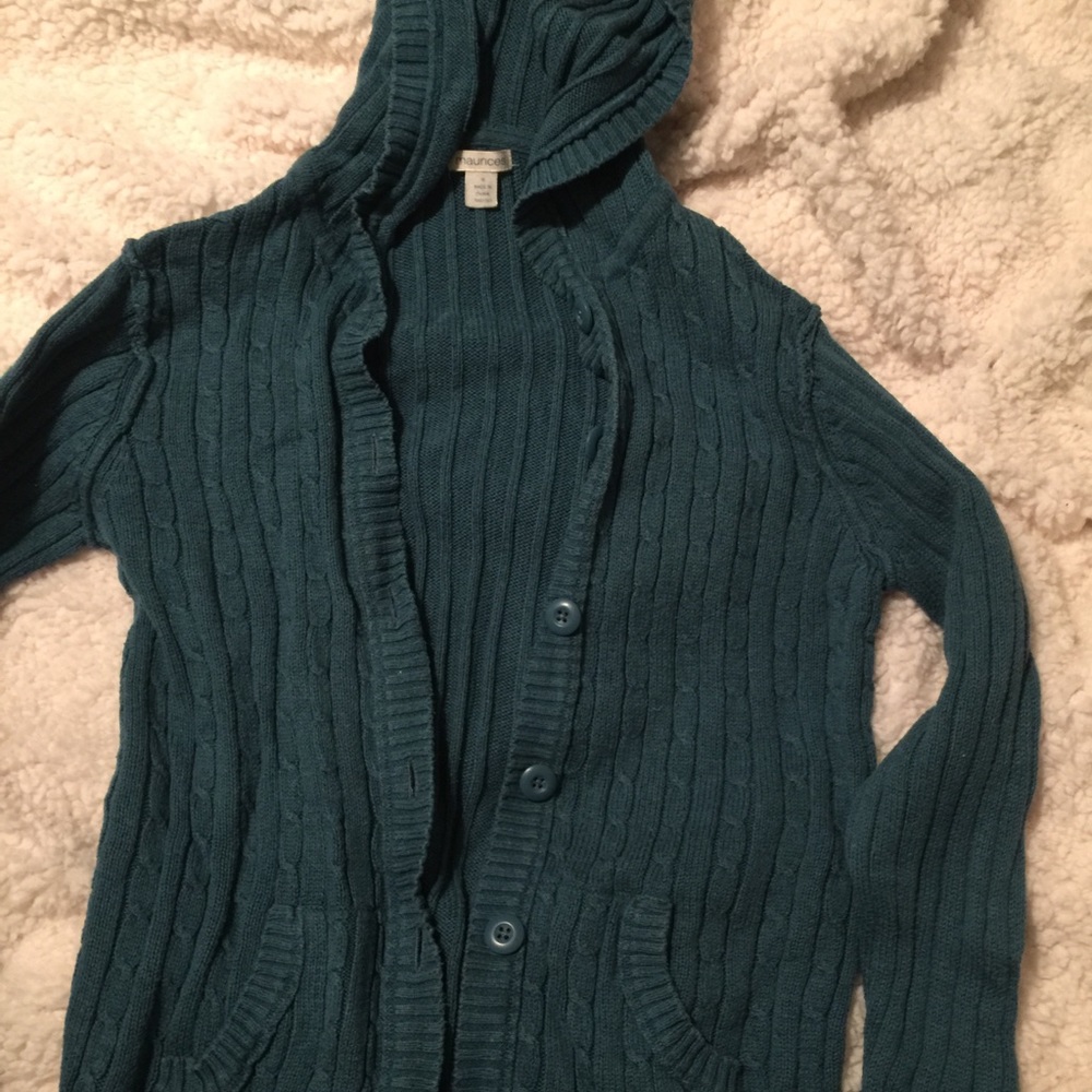 Hooded cable sweater