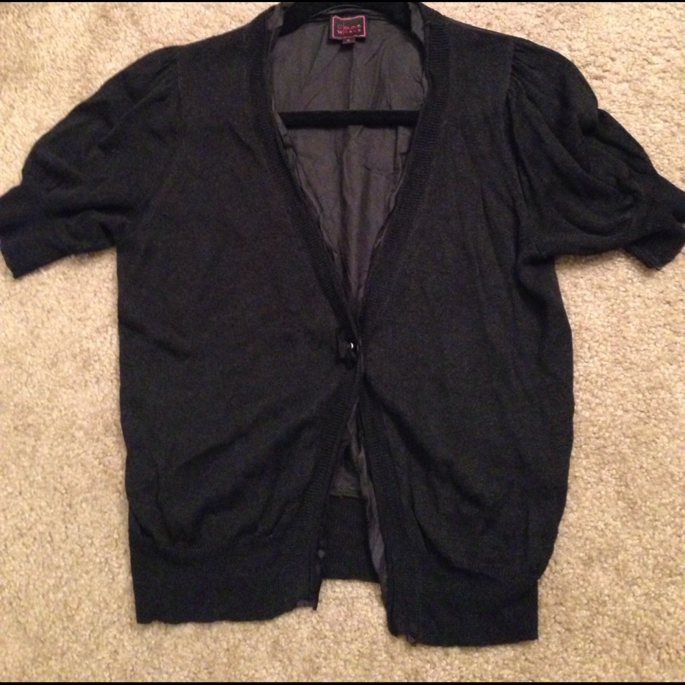 Black Linen & Rayon Short Sleeve Cardigan