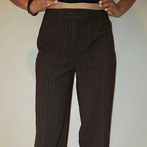 Brown slacks with beige pinstripes.