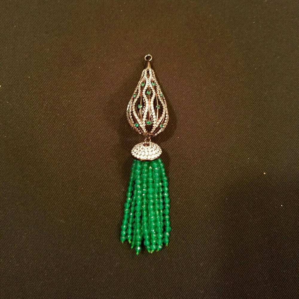 Green garnet, cubic zirconia and sterling silver