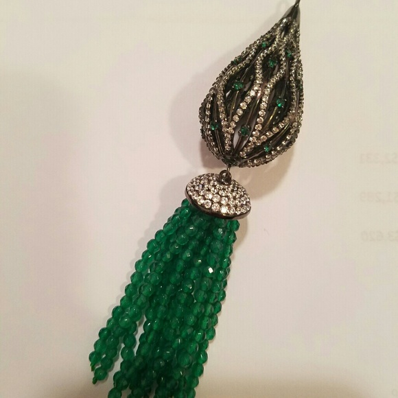 Green garnet, cubic zirconia and sterling silver - Picture 2 of 3