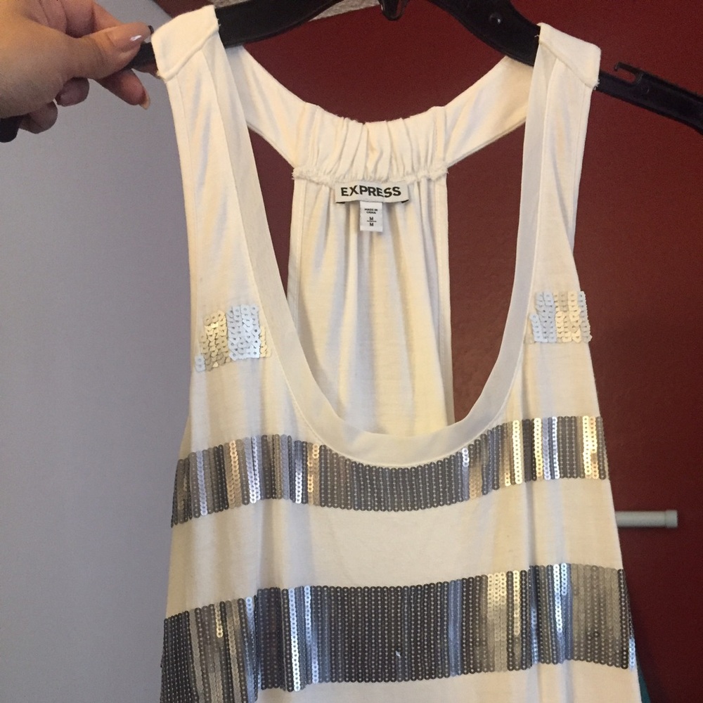 NWOT EXPRESS white & silver tank with sequins