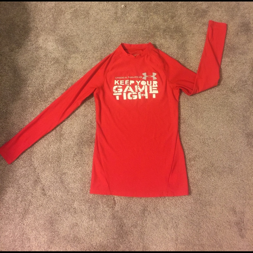 Red Under Armour shirt.