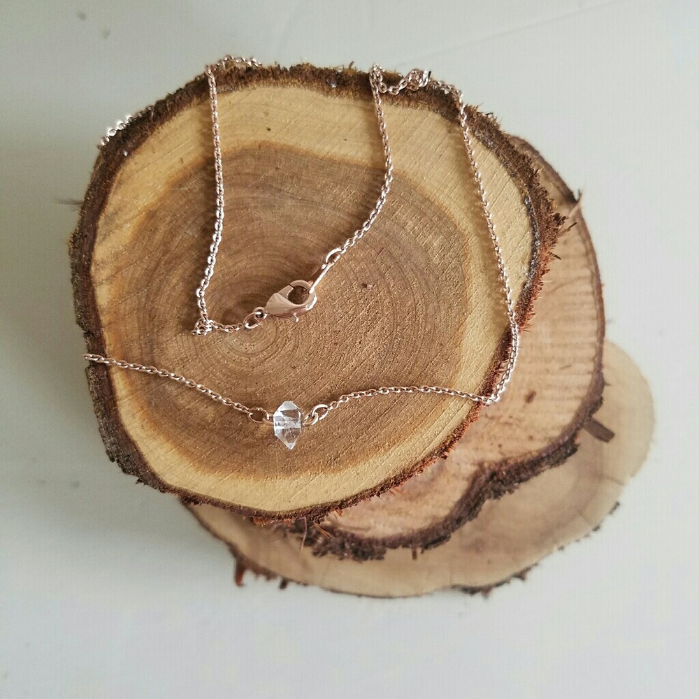 Rose gold minimalist herkimer diamond necklace