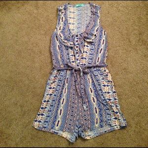 Blue, Beige and Brown patterned Romper