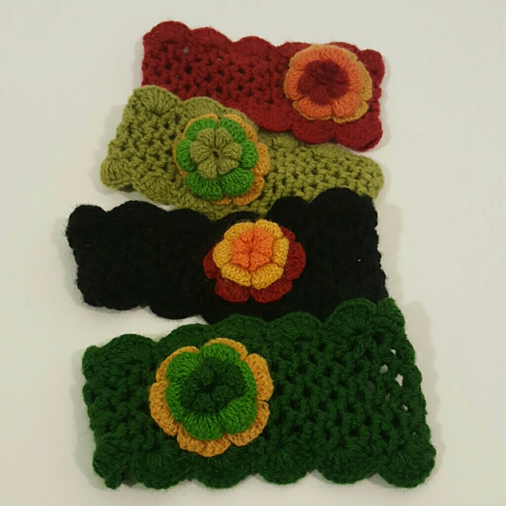 4 Knitted Flower Headbands