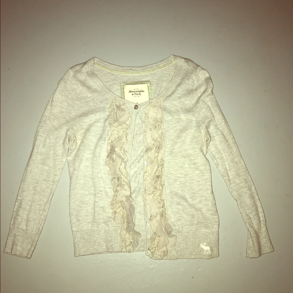 Abercrombie and fitch grey ruffle crop cardigan.