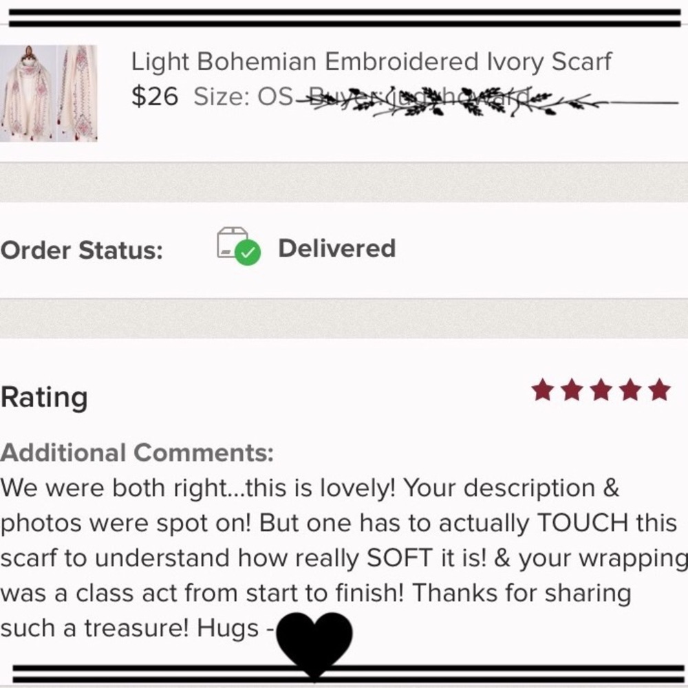 SCARFS: 2 for $25! 🦄  Embroidered Ivory Scarf - Picture 2 of 2