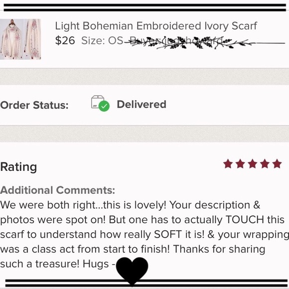 SCARFS: 2 for $25! 🦄  Embroidered Ivory Scarf - Picture 2 of 2