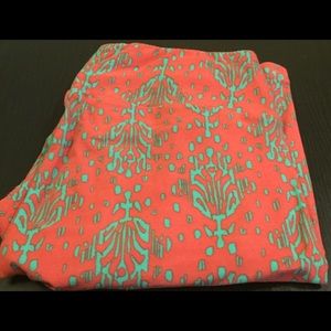 LuLaRoe Tall & Curvy Pink and Teal Leggings