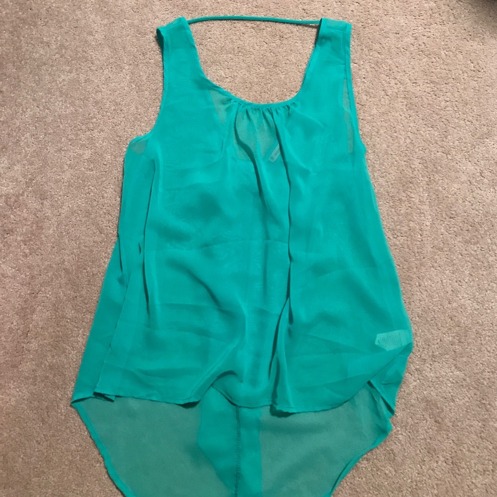 Teal tank top with bow on back