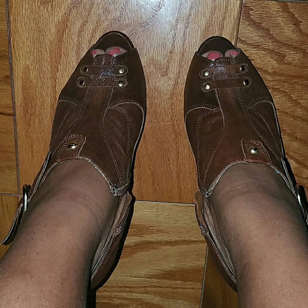 Brown leather booties