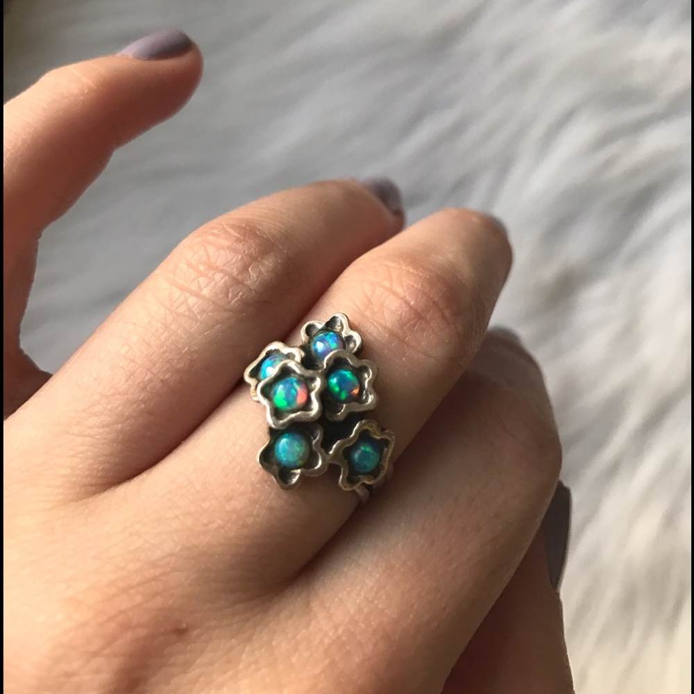 Sterling Silver Opal Flower Ring