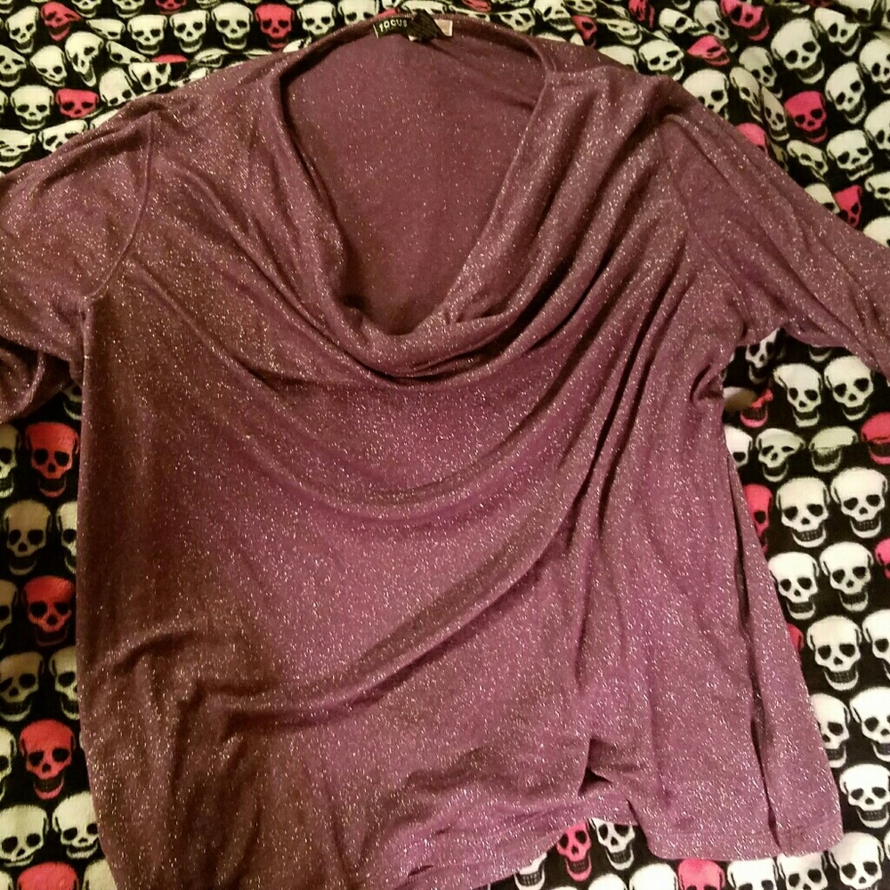 Purple Cowl Neck Glitter Sweater