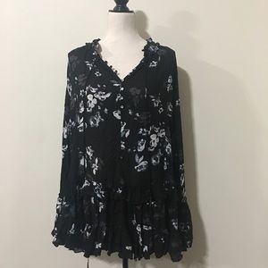 Free People black floral tunic blouse Large