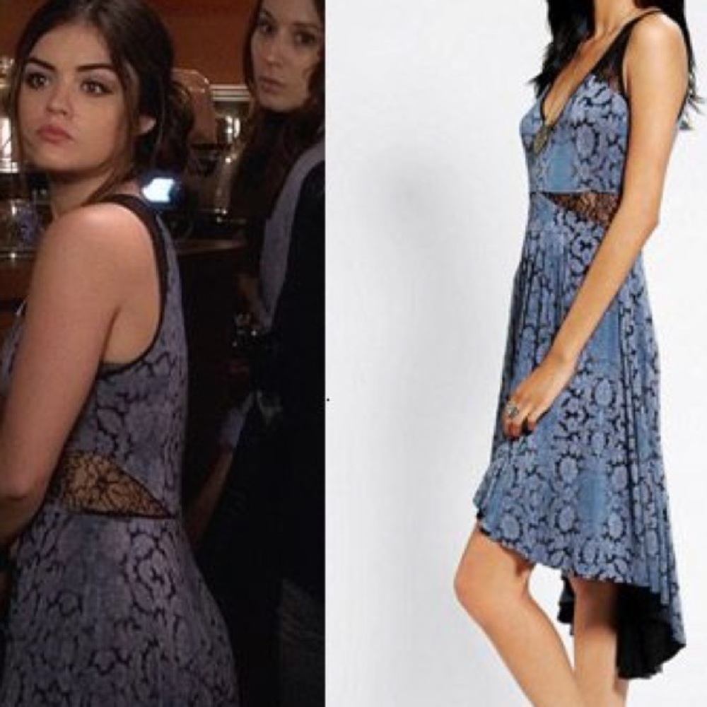 Black & Blue Floral Lace Ecoté Dress