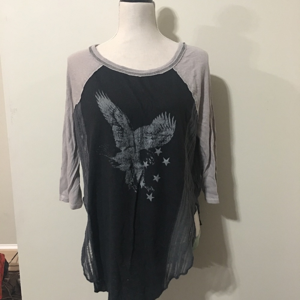 Free People raglan eagle grey tee M