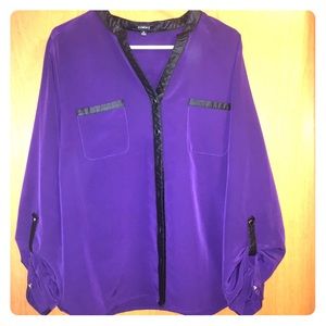 Purple Button Down w/ Faux Leather Trim