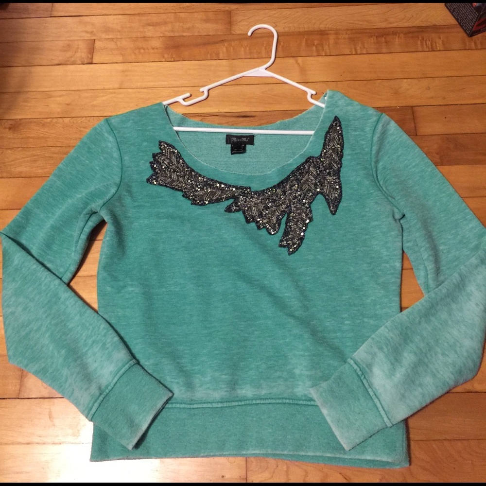 Women's Miss Me crew sequins off-shoulder sweater