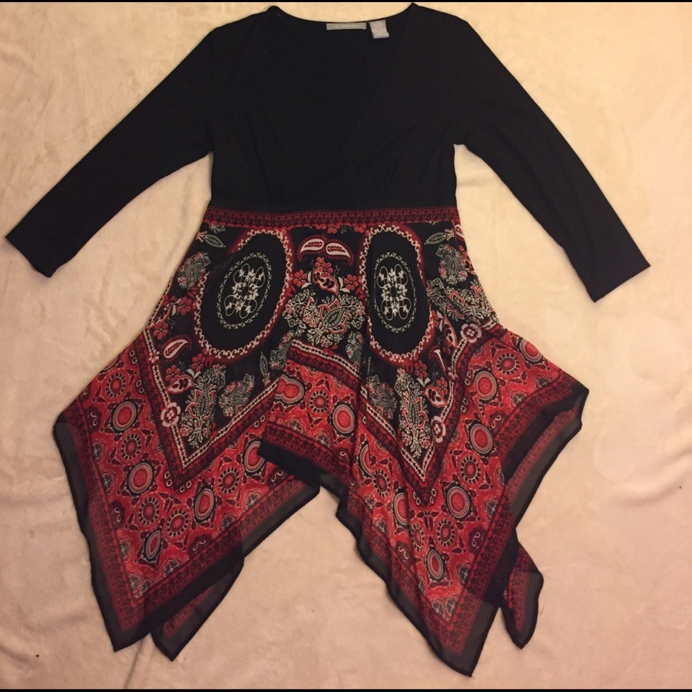 NWOT Blouse with attached chiffon handkerchief hem
