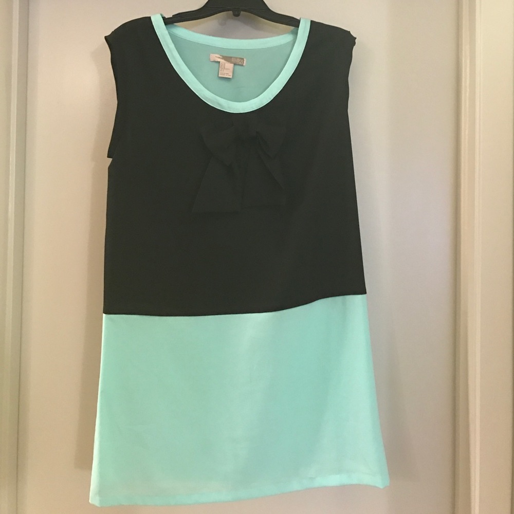 Black and Mint color block bow dress