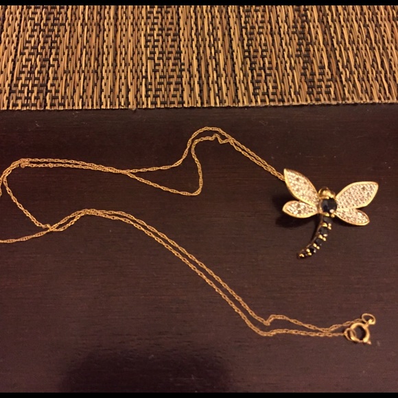 10k Gold Dragonfly Blue Sapphire/Diamond necklace - Picture 1 of 3