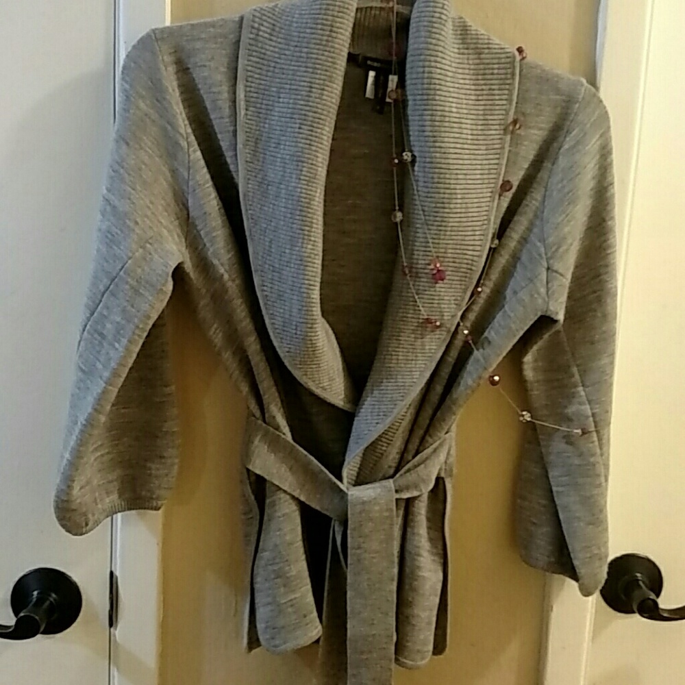 BCBG Maxazria  3/4 sleeve wool belted cardigan S