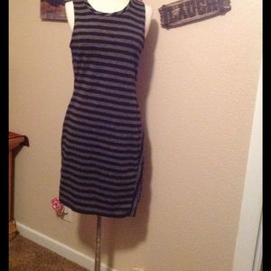 Sleeveless Gray and Black Stripped Dress
